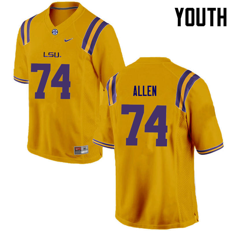Youth LSU Tigers #74 Willie Allen College Football Jerseys Game-Gold